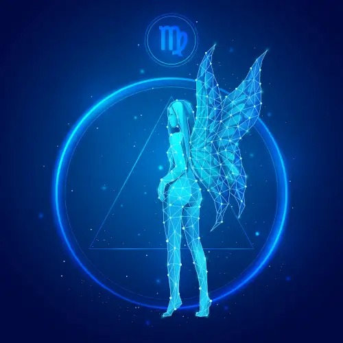 Przedstawienie znaku zodiaku Panna zawierające symbol