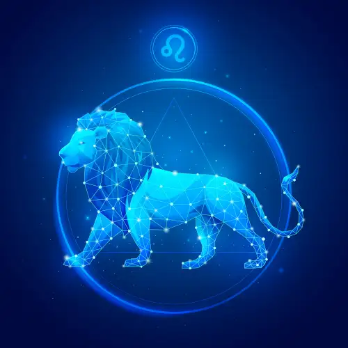 Przedstawienie gwiazdozbioru Lwa zawierające symbol